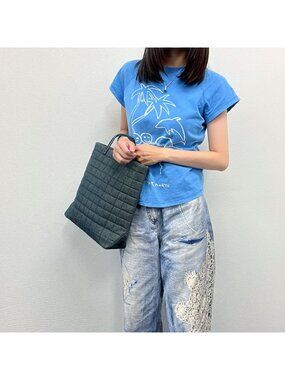 Chanel CC Logo Plastic Chain Handbag Denim Blue Seal Vintage